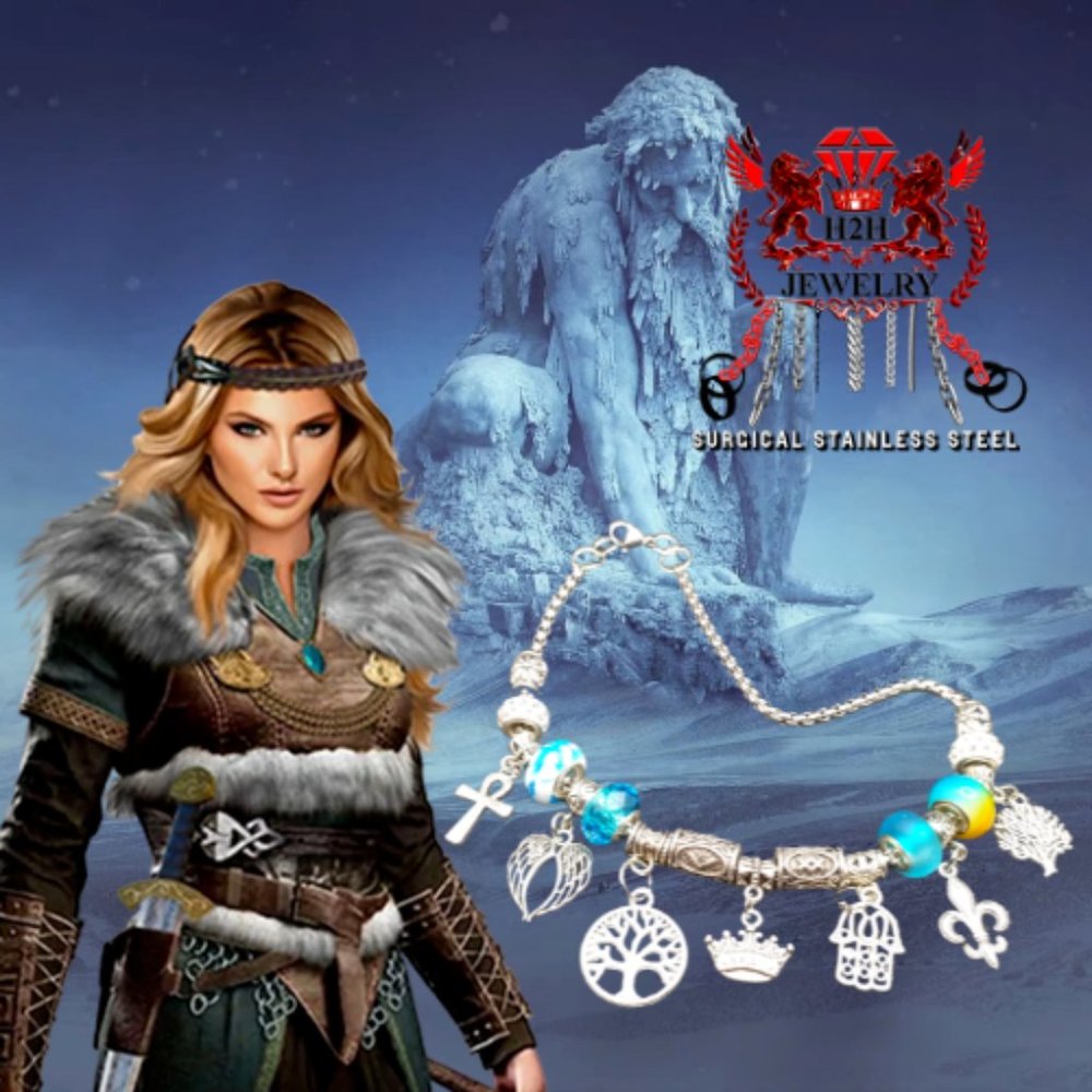 Queen Crown Pendant and Necklace with Charms and Rune Amulet Initials Letter Cha